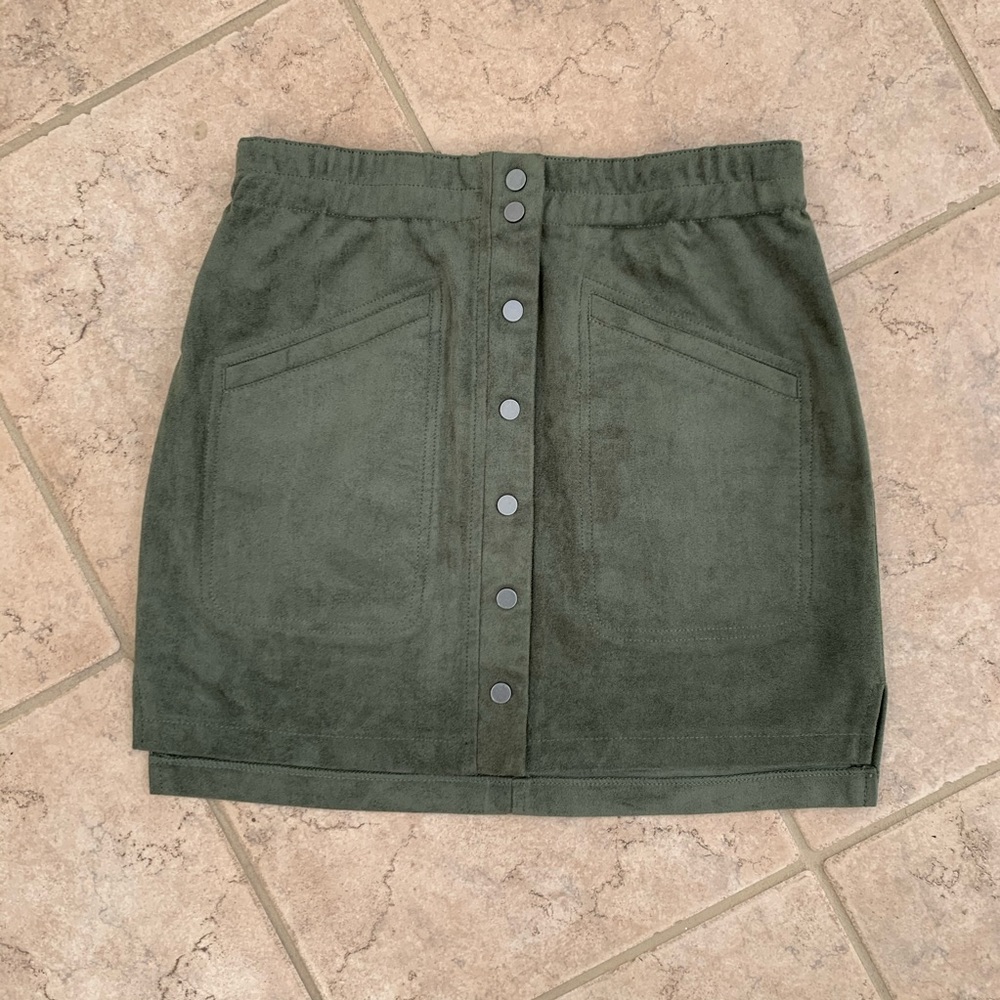 BCBG Maxazria Button Front Suede Skirt